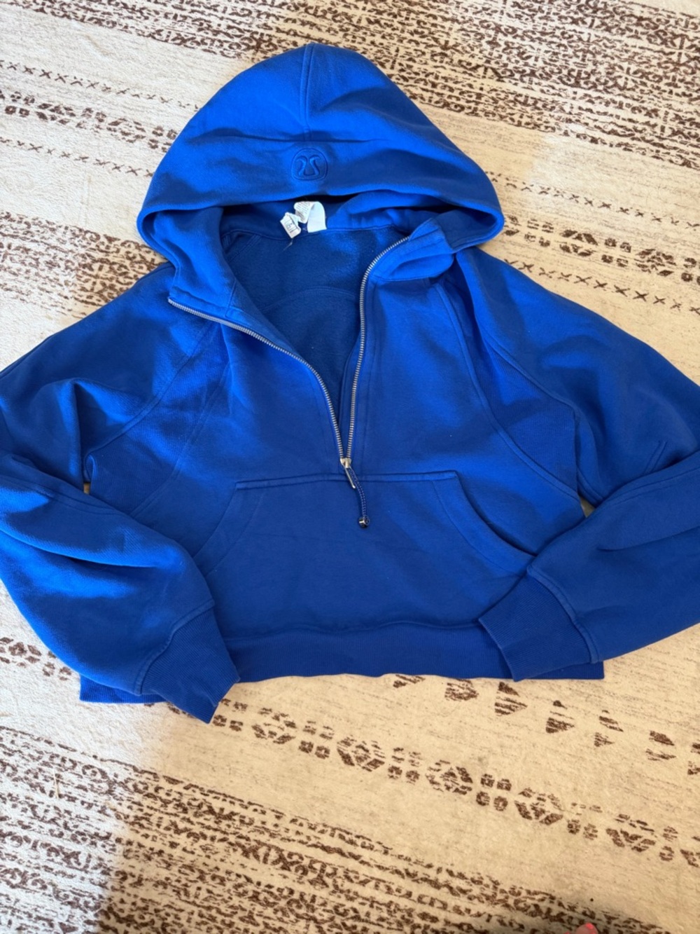 Lululemon scuba 1/2 zip cotton fleece croppedhooded sweatshirt women's XS/S blue